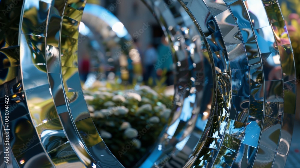 Poster the reflective surface of a mirrored installation creates a dazzling effect in this closeup shot dis
