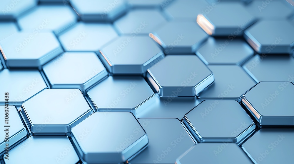 Aufkleber close-up of shiny hexagonal tiles with a modern blue gradient, ideal for backgrounds or technology-r