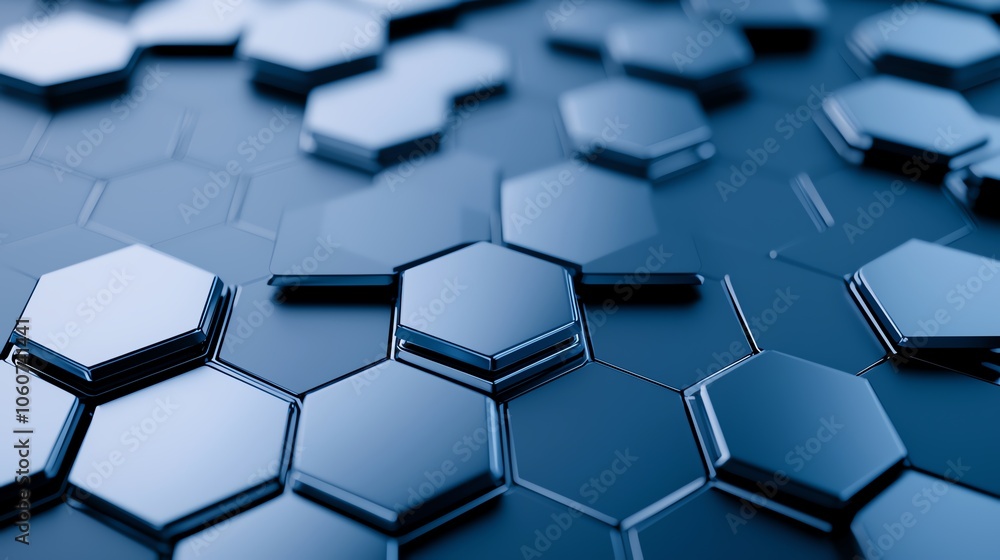 Poster close-up of a modern hexagonal pattern with a sleek metallic finish, showcasing design elegance and 