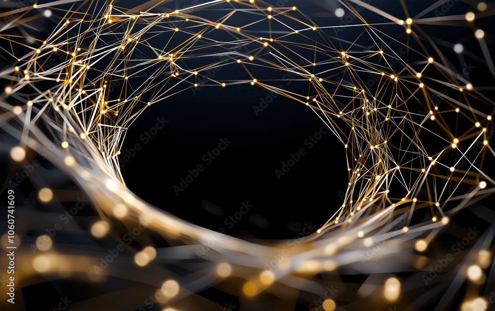 Poster abstract representation of secure network with interconnected lines and glowing nodes, symbolizing t