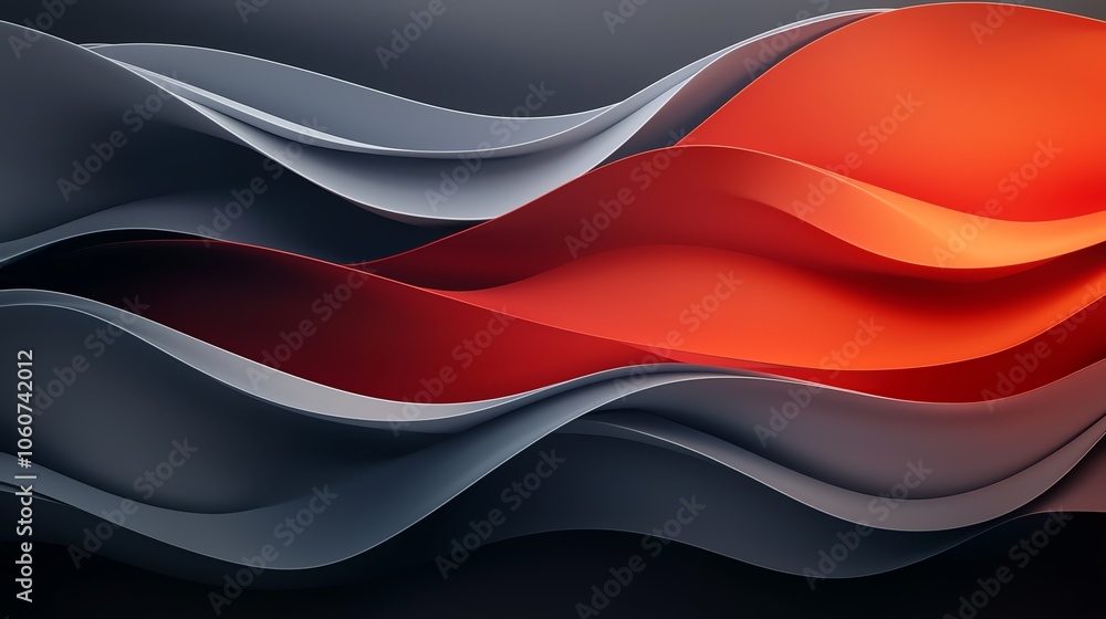 Poster abstract wave forms in red, gray, and black create a dynamic and modern background for design projec