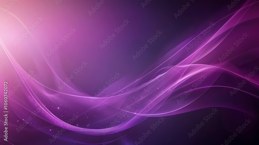 Poster abstract purple wave background with soft glowing lights, ideal for creating a calming and artistic 