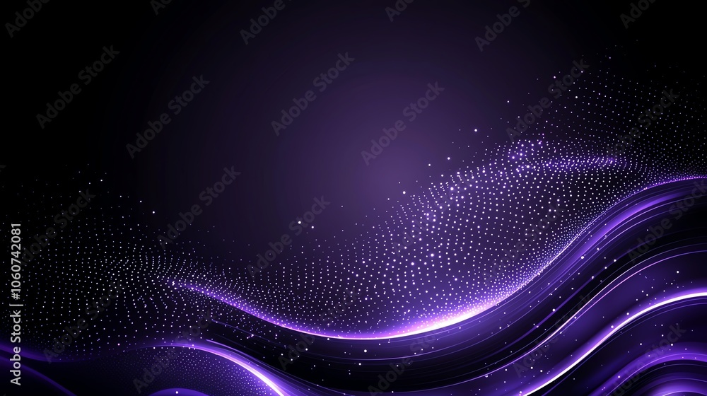 Poster a mesmerizing abstract background featuring flowing purple waves and sparkling elements, ideal for c