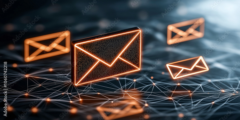 Aufkleber glowing email icons representing digital communication and encryption technology. image showcases ne