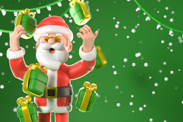 Christmas background with gifts coming down from the sky. 3d illustration