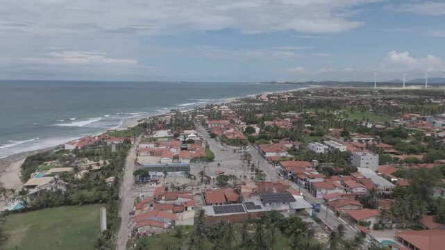 Imagem a&eacute;rea do entorno da pra&ccedil;a da ta&iacute;ba na Praia da Ta&iacute;ba - S&atilde;o Gon&ccedil;alo do Amarante, Cear&aacute;.