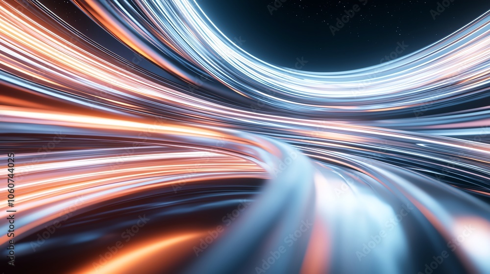 Poster a dynamic abstract representation of light trails, creating a futuristic, energetic atmosphere in vi