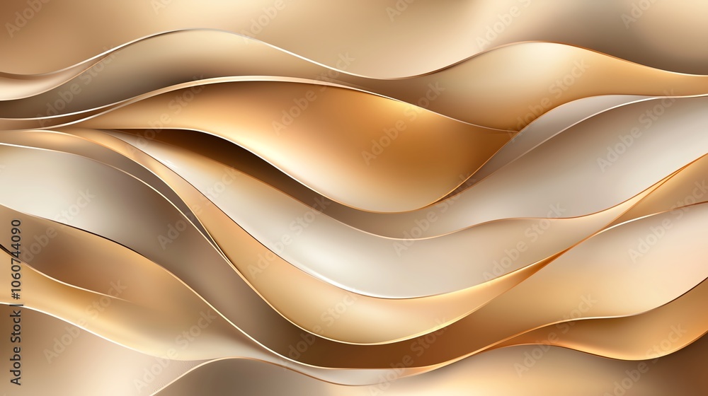 Poster elegant abstract waves in shades of gold and cream, creating a smooth and luxurious texture perfect 