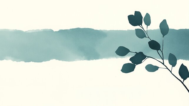 Monochrome abstract leaves with watercolor stripe