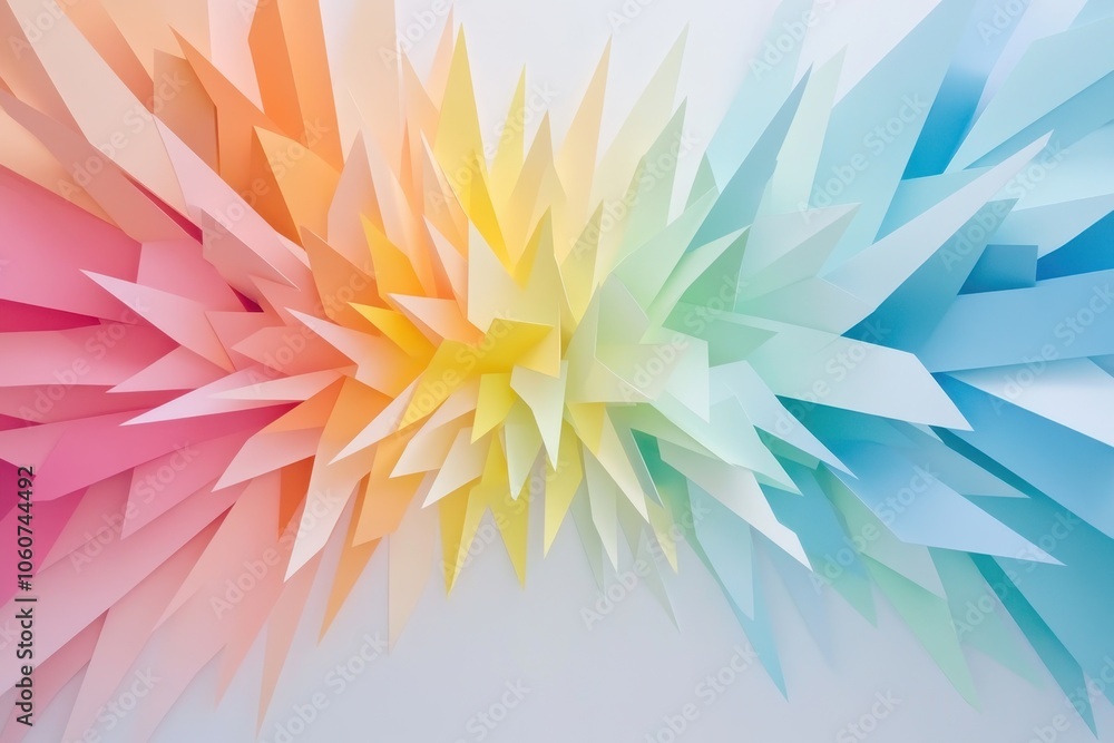 Poster Dynamic Burst of Colorful Arrows Overlapping on a White Background Creating a Sense of Direction