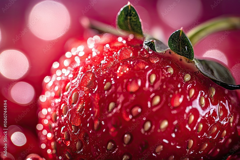 Poster close-up image of a fresh strawberry. perfect for use in food and beverage advertising or for creati