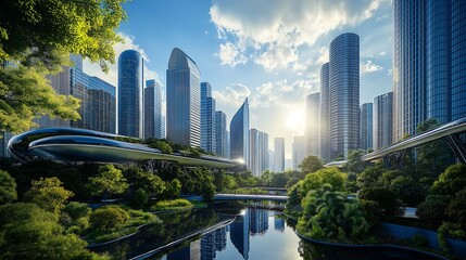 Obraz premium AI-controlled future, advanced urban landscape, futuristic technology, digital integration.