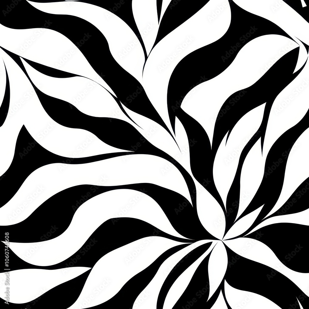 Poster Bold Black and White Swirling Patterns Create a Dynamic Abstract Design in Geometric Style