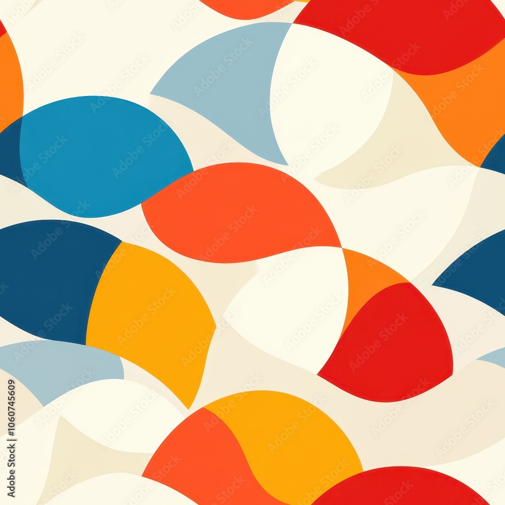 Poster Colorful Abstract Pattern With Overlapping Shapes in Various Hues on a Light Background
