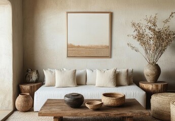 Minimalist Living Room Decor with Natural Elements and Rustic Furniture