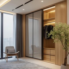 Modern Minimalist Closet Design with Sliding Glass Doors