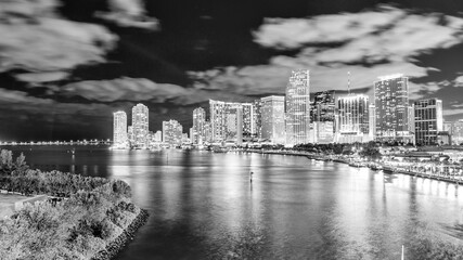 Night skyline of Downtown Miami from Miami Port