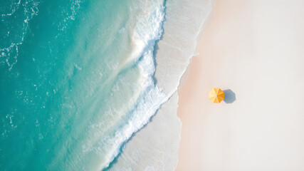 Obraz premium yellow umbrella,ocean, wave, water, sea, beach, waves, nature, sand, coast, surf, summer, sky, shore, tide, landscape, power, foam, seascape, crashing, crash, storm, travel