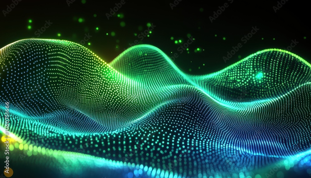 Poster abstract futuristic background of glowing wave lines and bokeh lights in motion