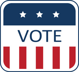 Vote stickers set with American flag. Voter badge. Vote buttons on election day. USA election campaign pins.