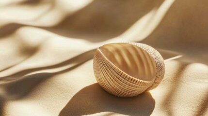 Tranquil Seashell on Sandy Beach with Soft Shadow Isolated Background
