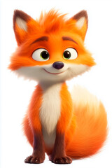 Fototapeta premium A bright orange fox , with a cheerful expression, 100% white background , with vibrant colors and a cartoonish style