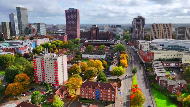 Aerial cityscape video of Birmingham - England 