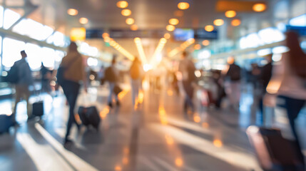 Blurred people at an airport, capturing the movement and activity in a travel hub.