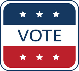 Vote stickers set with American flag. Voter badge. Vote buttons on election day. USA election campaign pins.