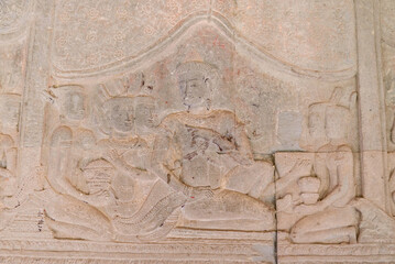Bas-relief sculpture at Angkor Wat, Siem Reap, Cambodia.