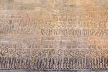 Bas-relief sculpture at Angkor Wat, Siem Reap, Cambodia.