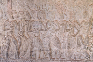 Bas relief sculpture of King Suryavarman II, southern gallery, Angkor Wat, Siem Reap, Cambodia
