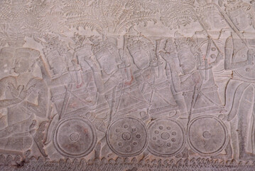 Bas relief sculpture of King Suryavarman II, southern gallery, Angkor Wat, Siem Reap, Cambodia