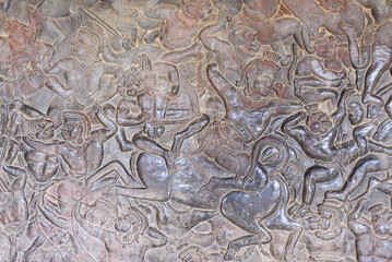 Bas-relief sculpture at Angkor Wat, Siem Reap, Cambodia.