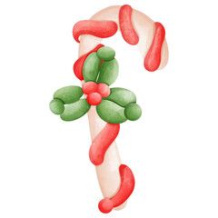 Colorful candy cane with festive decorations and vibrant colors