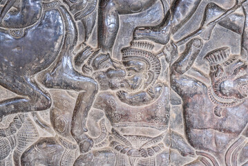 Bas-relief sculpture at Angkor Wat, Siem Reap, Cambodia.
