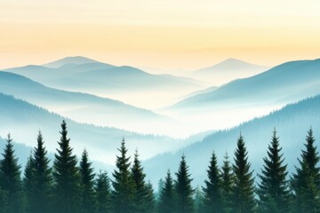 Obraz premium Enjoying a Panoramic View of Misty Mountains During Sunrise on a Mountain Hike