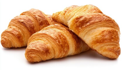 Freshly baked croissants isolated on a white background for an appetizing display