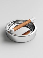 With a white backdrop and polished metal design, this ashtray oozes elegance and functionality.