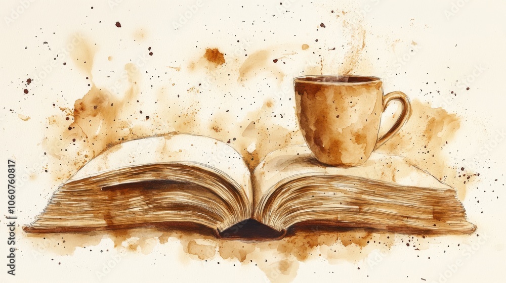 Poster open book with coffee stain adding a storytelling element isolated