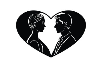 Romantic Couple Silhouette with Heart - Elegant Minimalist Love Icon for Valentine’s Decor, Anniversary & Wedding Art