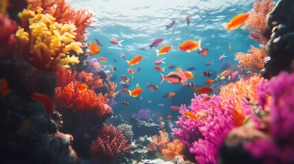 Underwater garden with colorful coral and fish. Underwater Coral Garden. Illustration