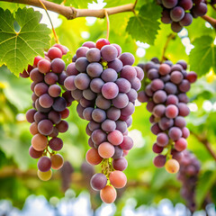 grapes on tree in garden in white background