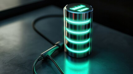 High-power battery with a charging cable, representing electric energy.
