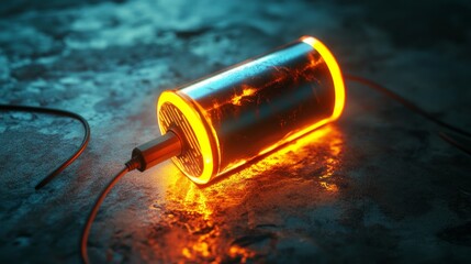 High-power battery with a charging cable, representing electric energy.
