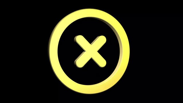 3d golden cross mark icon animation