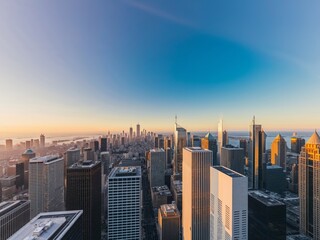Obraz premium Aerial view of city skyline and buildings.