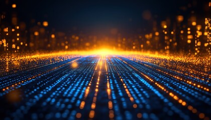Futuristic background with glowing yellow and blue lines in motion