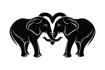 Obraz premium Adorable Valentine Elephant Couple with Heart - Cute Romantic Wildlife Illustration for Decor, Cards & Holiday Art