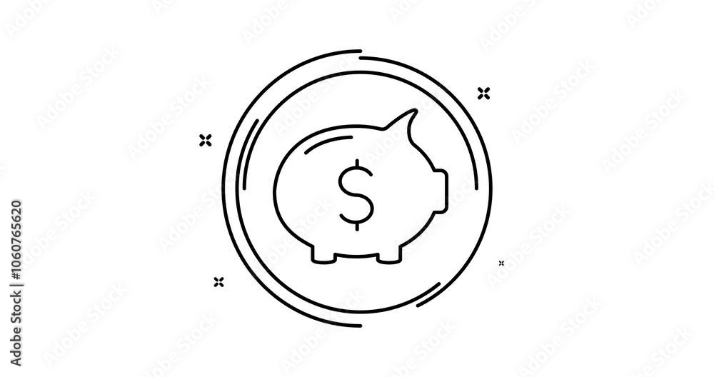 Poster piggybank animated outline icon with alpha channel. money box rotation appearance 4k motion design a